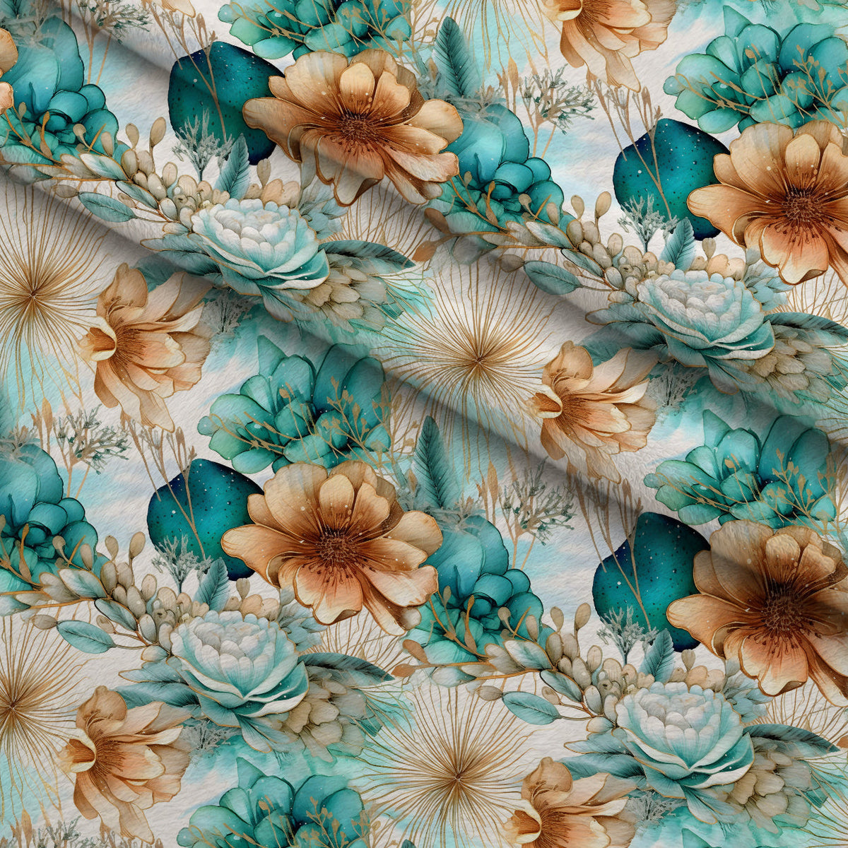 Gilded Coastal Blooms Pattern 4 Fleece Fabric — fleece fabric folded close-up preview (mv-fleece-v1:lying)