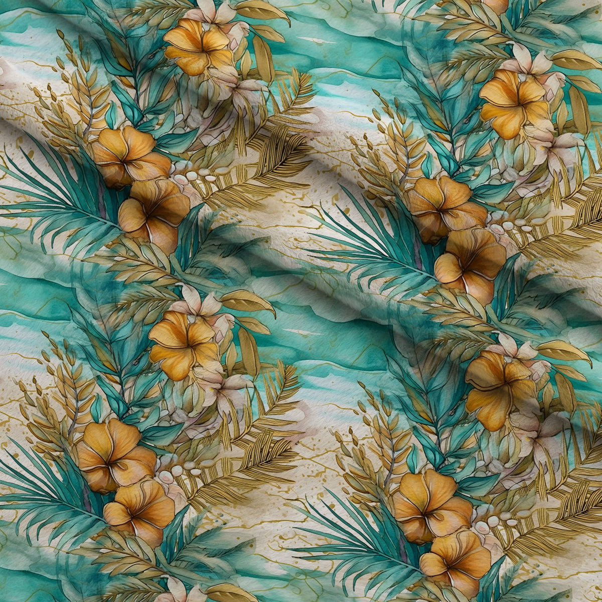 Gilded Coastal Blooms Pattern 5 Fleece Fabric — fleece fabric folded close-up preview (mv-fleece-v1:lying)