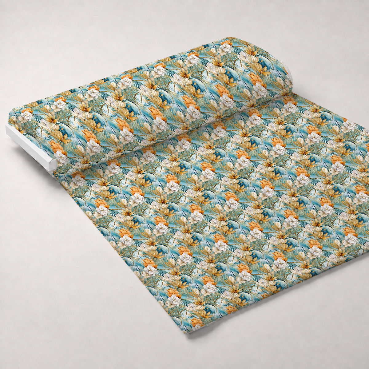 Gilded Coastal Blooms Pattern 6 Fleece Fabric — fleece fabric unrolled bolt preview (mv-fleece-v1:bolt)