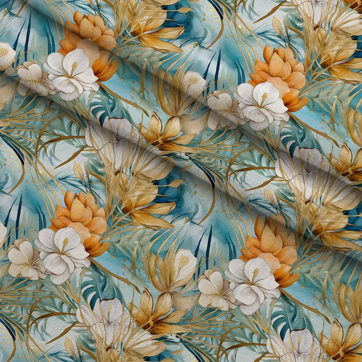Gilded Coastal Blooms Pattern 6 Fleece Fabric — fleece fabric folded close-up preview (mv-fleece-v1:lying)