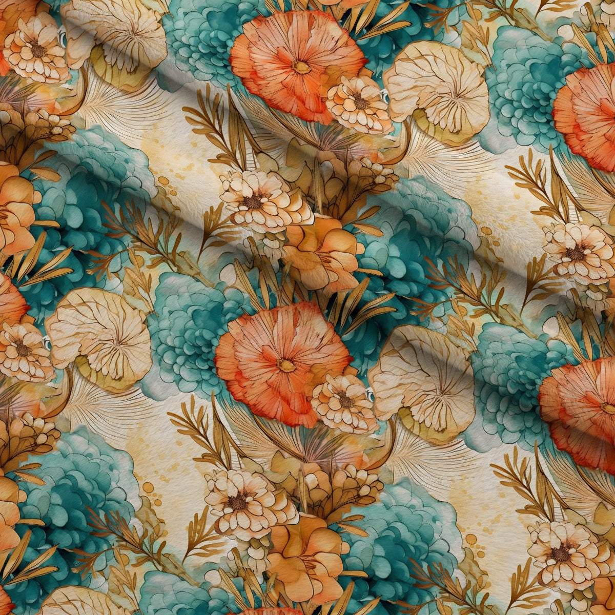 Gilded Coastal Blooms Pattern 7 Fleece Fabric — fleece fabric folded close-up preview (mv-fleece-v1:lying)