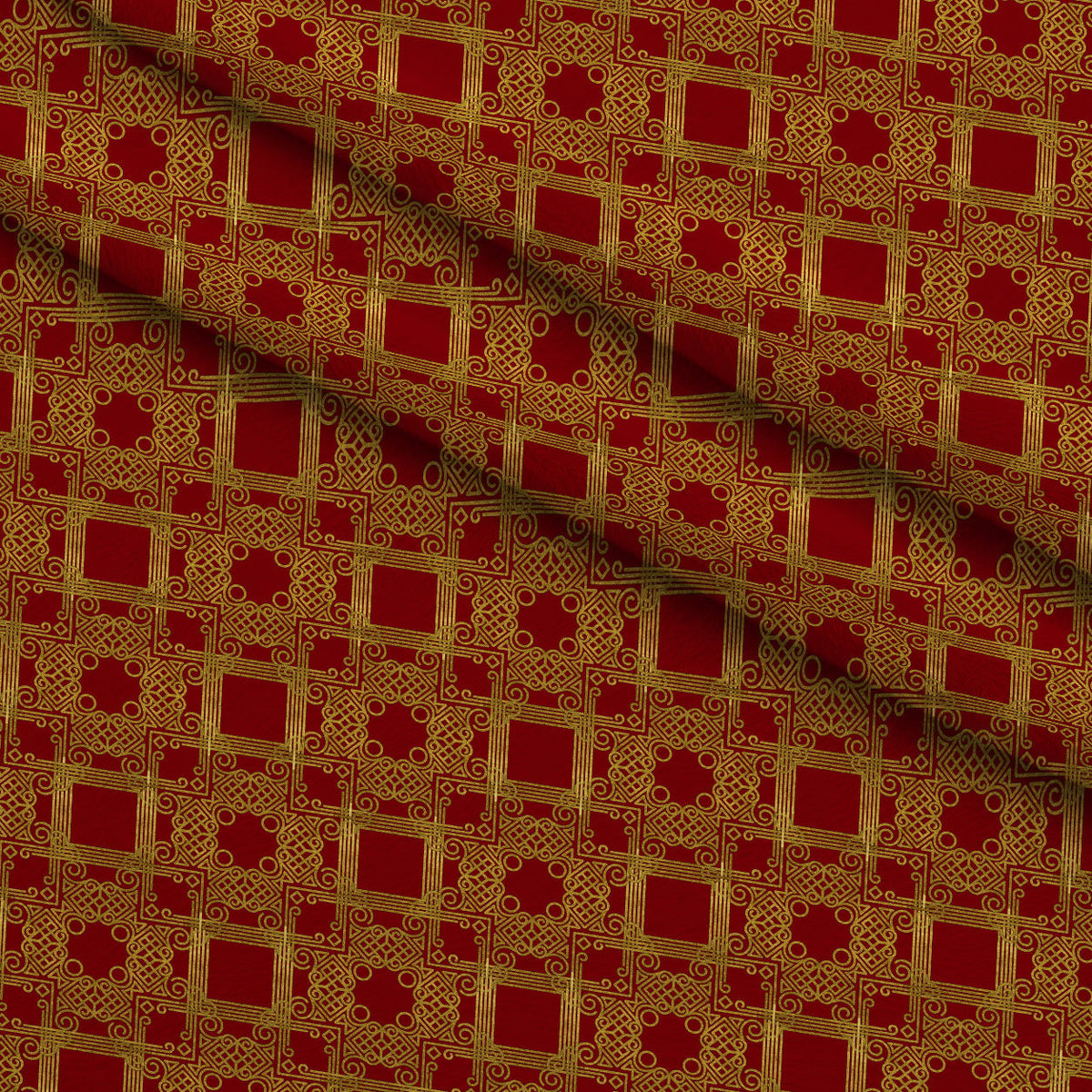 Gilded Crimson Pattern 4 Fleece Fabric — fleece fabric folded close-up preview (mv-fleece-v1:lying)