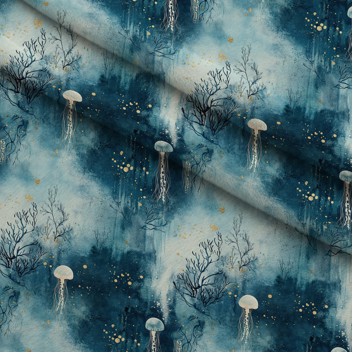 Gilded Depths Pattern 1 Fleece Fabric — fleece fabric folded close-up preview (mv-fleece-v1:lying)