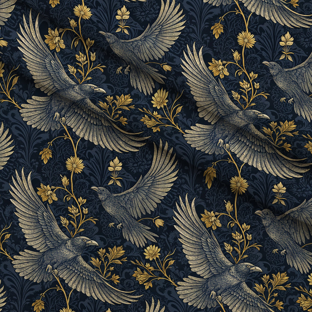 Gilded Falcons Pattern 14 Fleece Fabric — fleece fabric folded close-up preview (mv-fleece-v1:lying)
