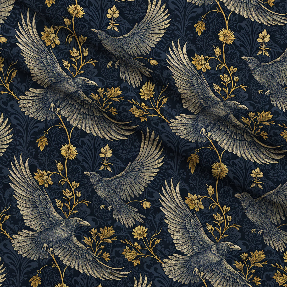 Gilded Falcons Pattern 14 Fleece Fabric — fleece fabric folded close-up preview (mv-fleece-v1:lying)