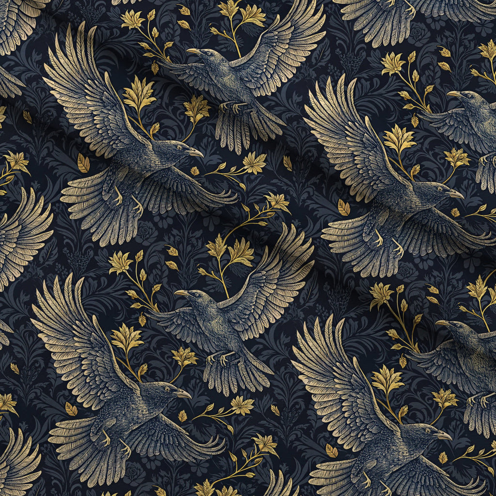 Gilded Falcons Pattern 15 Fleece Fabric — fleece fabric folded close-up preview (mv-fleece-v1:lying)