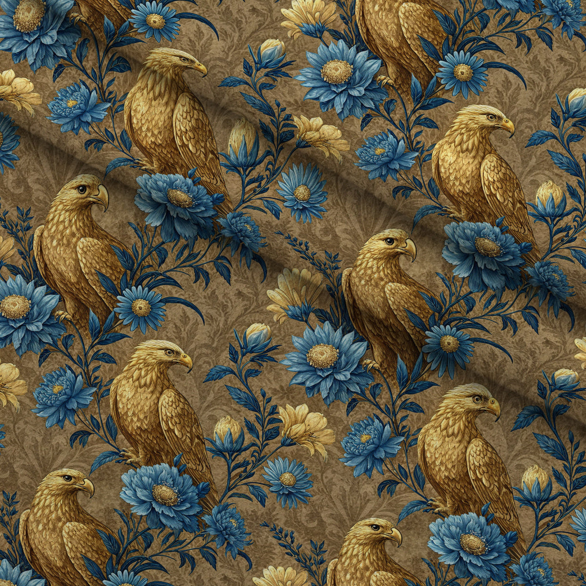 Gilded Falcons Pattern 17 Fleece Fabric — fleece fabric folded close-up preview (mv-fleece-v1:lying)