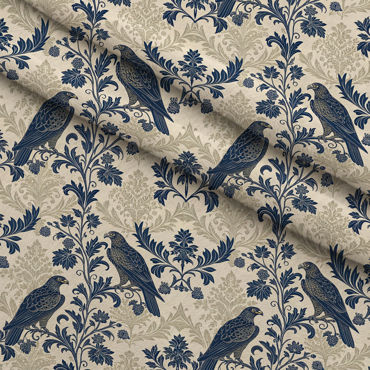 Gilded Falcons Pattern 18 Fleece Fabric — fleece fabric folded close-up preview (mv-fleece-v1:lying)