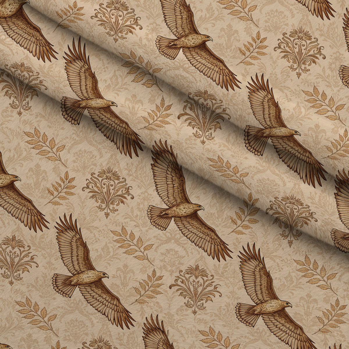 Gilded Falcons Pattern 19 Fleece Fabric — fleece fabric folded close-up preview (mv-fleece-v1:lying)