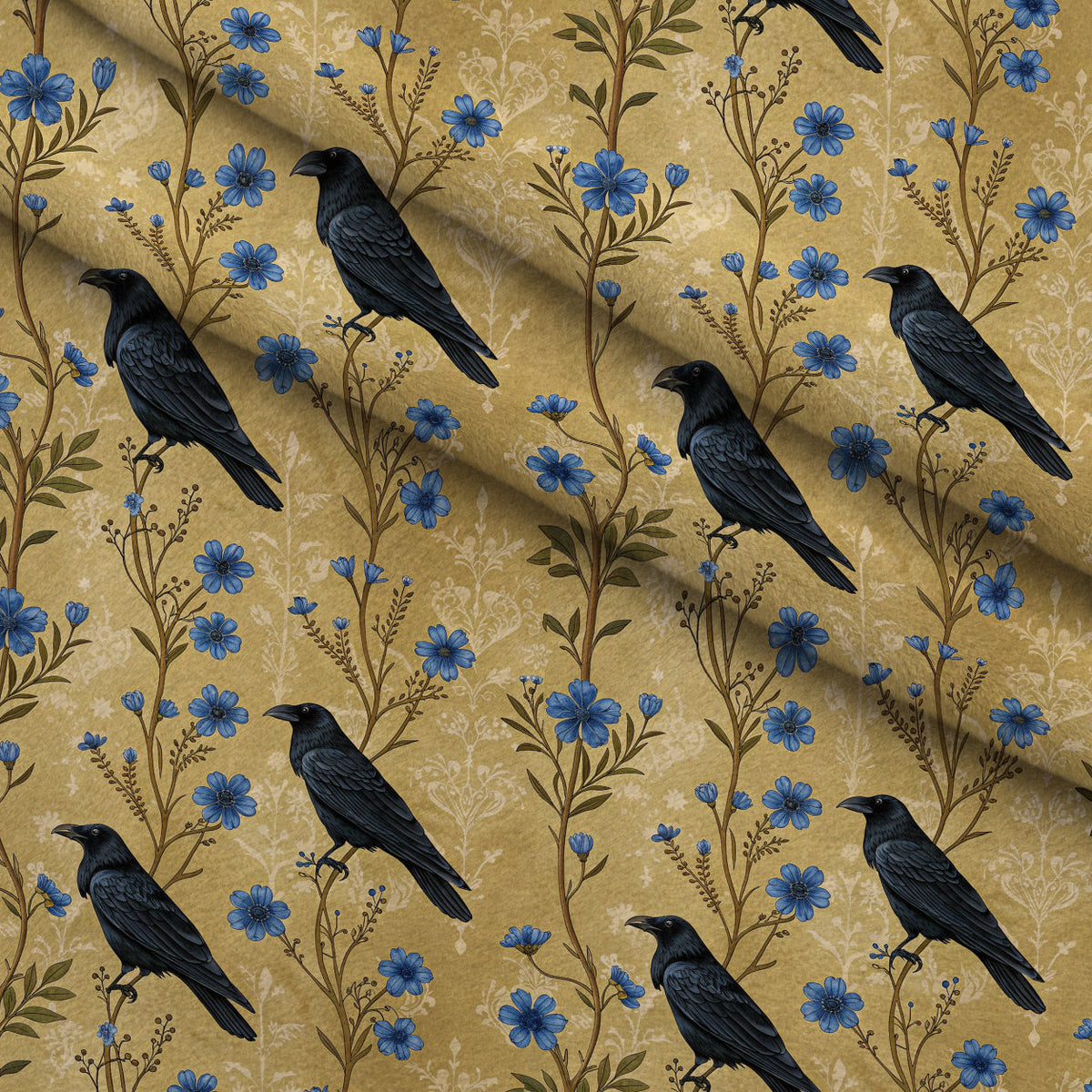 Gilded Falcons Pattern 20 Fleece Fabric — fleece fabric folded close-up preview (mv-fleece-v1:lying)