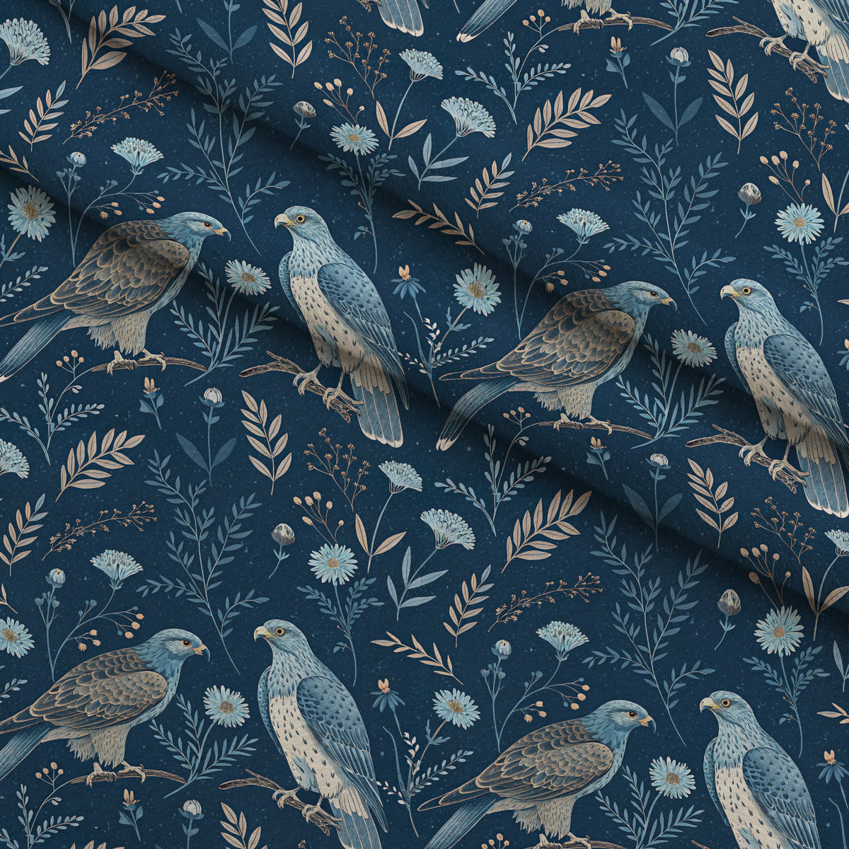 Gilded Falcons Pattern 21 Fleece Fabric — fleece fabric folded close-up preview (mv-fleece-v1:lying)