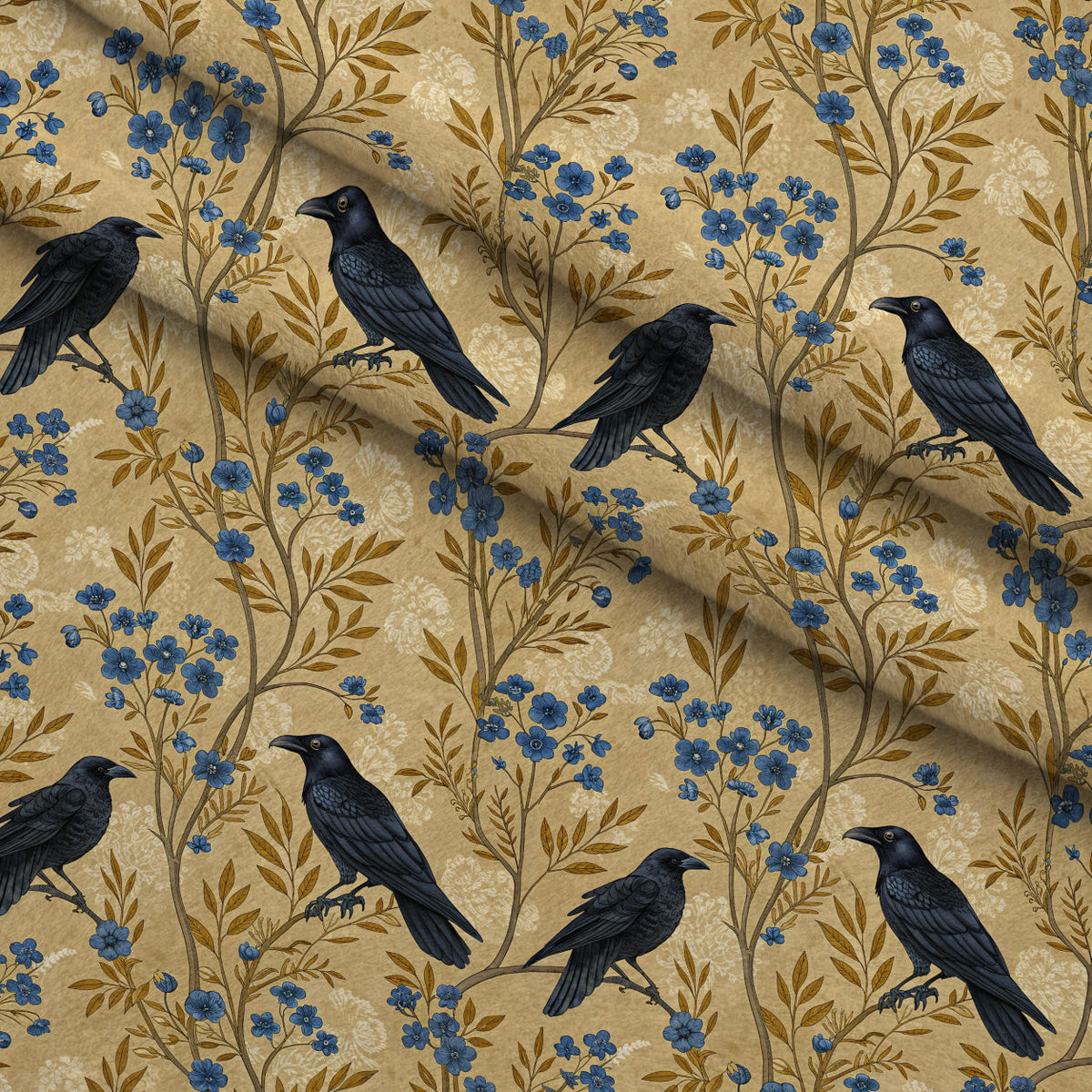 Gilded Falcons Pattern 22 Fleece Fabric — fleece fabric folded close-up preview (mv-fleece-v1:lying)