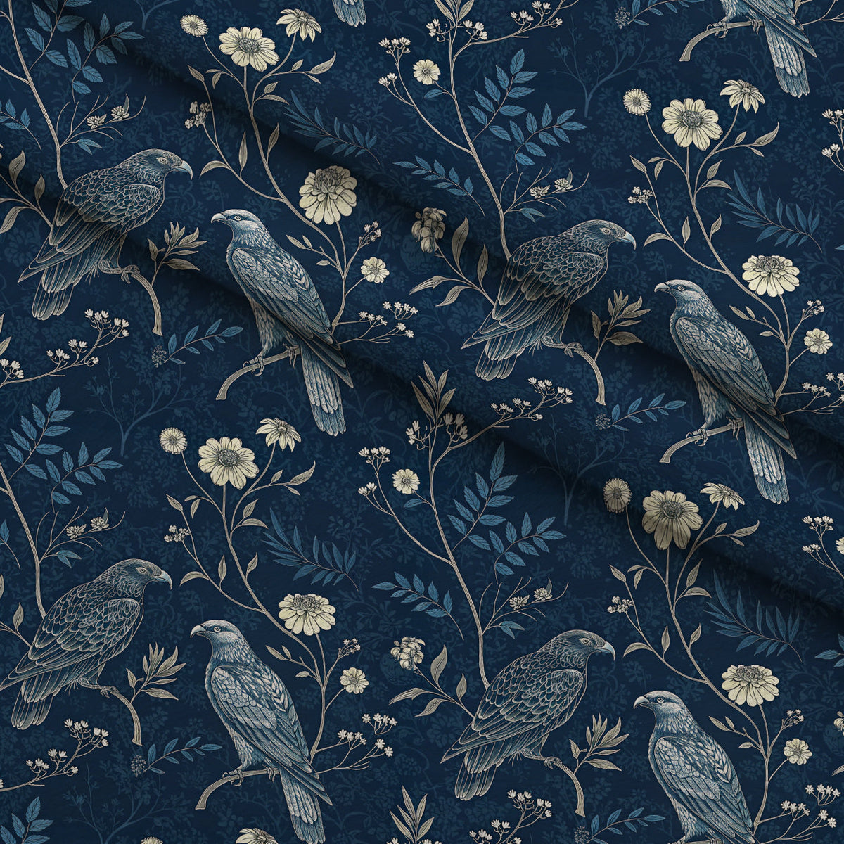 Gilded Falcons Pattern 23 Fleece Fabric — fleece fabric folded close-up preview (mv-fleece-v1:lying)