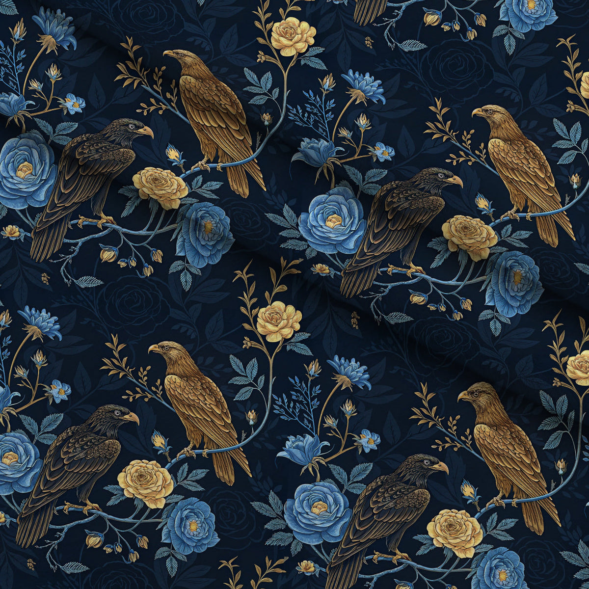 Gilded Falcons Pattern 26 Fleece Fabric — fleece fabric folded close-up preview (mv-fleece-v1:lying)