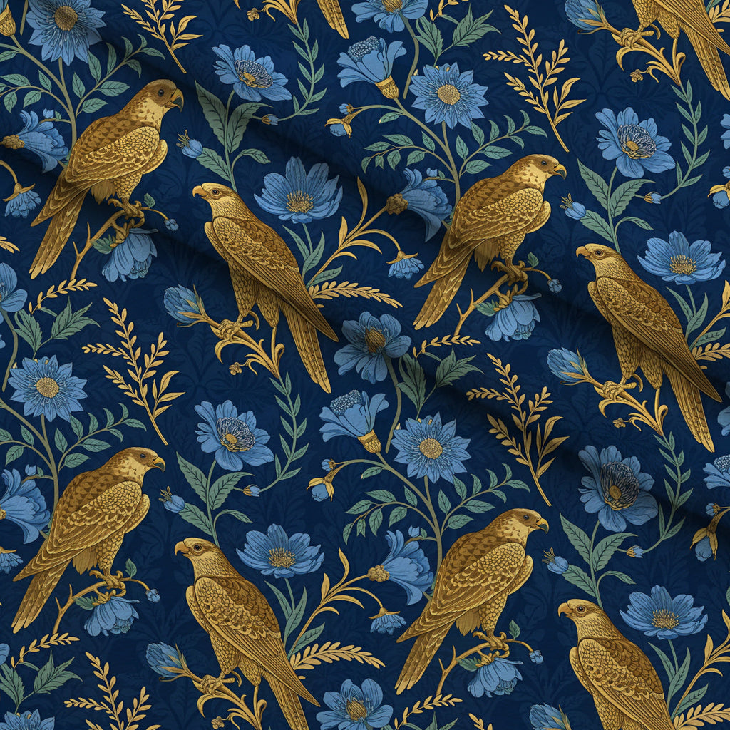 Gilded Falcons Pattern 28 Fleece Fabric — fleece fabric folded close-up preview (mv-fleece-v1:lying)