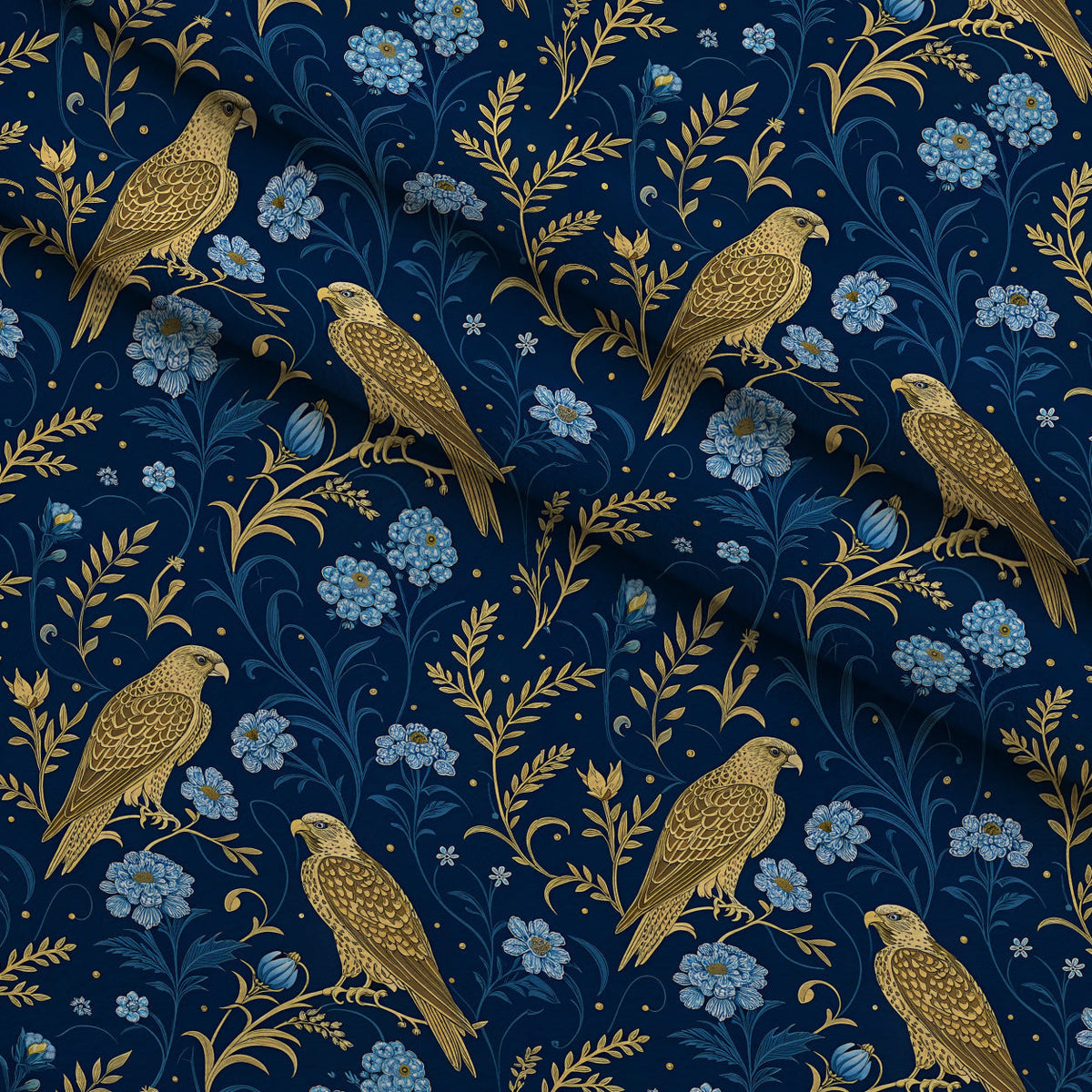 Gilded Falcons Pattern 29 Fleece Fabric — fleece fabric folded close-up preview (mv-fleece-v1:lying)