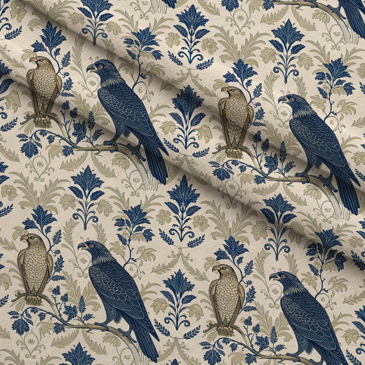 Gilded Falcons Pattern 3 Fleece Fabric — fleece fabric folded close-up preview (mv-fleece-v1:lying)