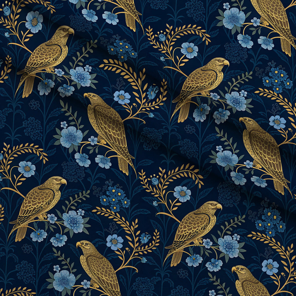 Gilded Falcons Pattern 30 Fleece Fabric — fleece fabric folded close-up preview (mv-fleece-v1:lying)