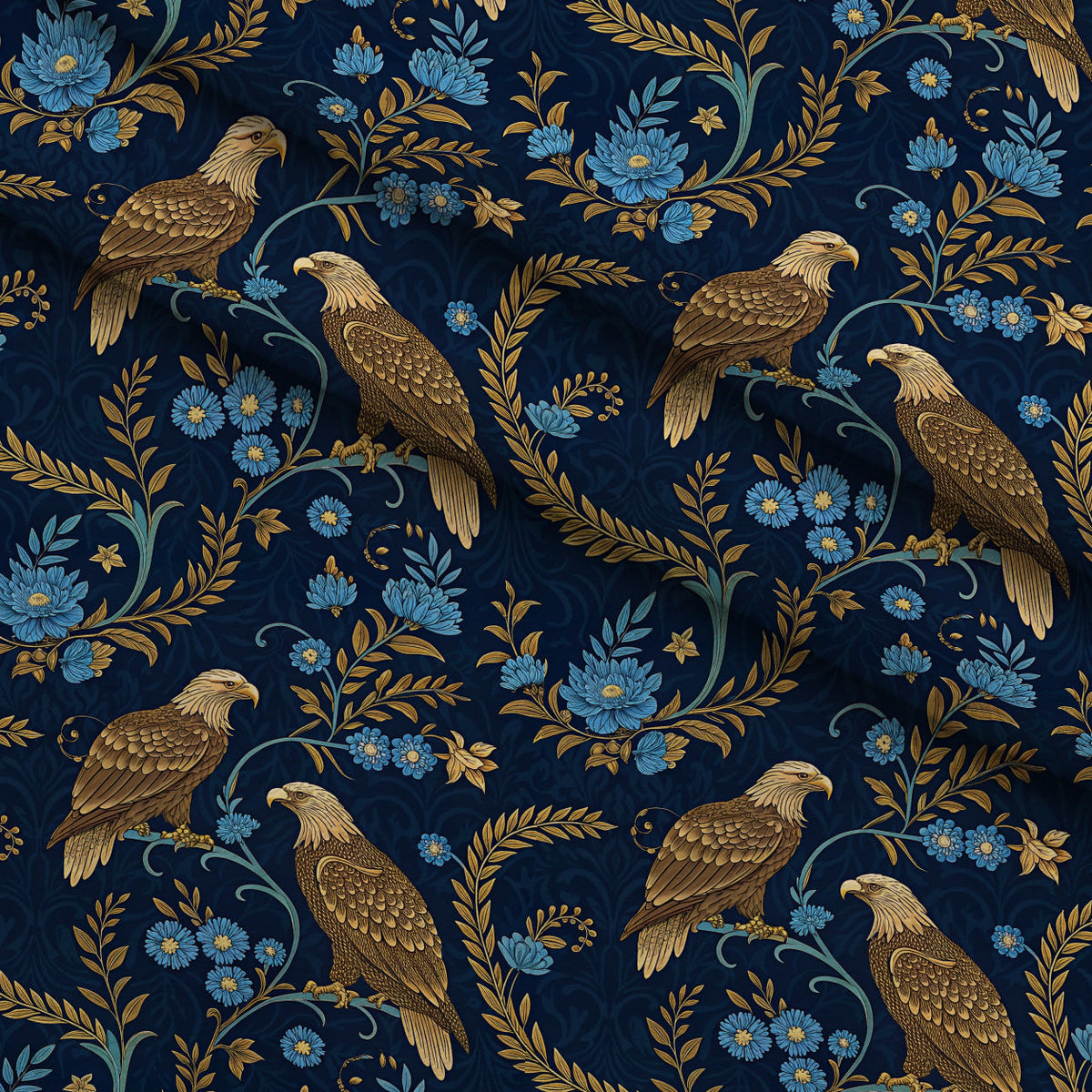 Gilded Falcons Pattern 5 Fleece Fabric — fleece fabric folded close-up preview (mv-fleece-v1:lying)