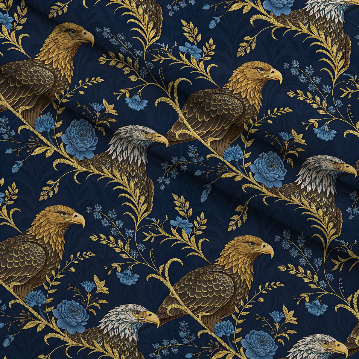 Gilded Falcons Pattern 6 Fleece Fabric — fleece fabric folded close-up preview (mv-fleece-v1:lying)