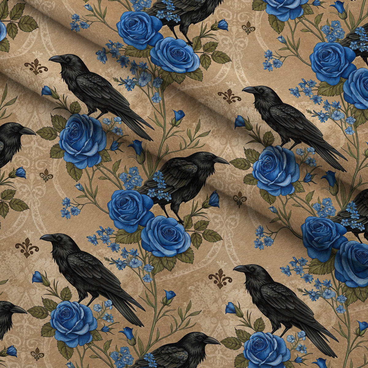 Gilded Falcons Pattern 8 Fleece Fabric — fleece fabric folded close-up preview (mv-fleece-v1:lying)