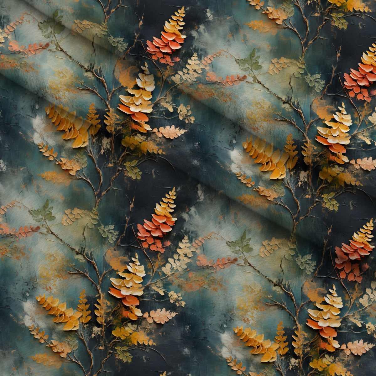 Gilded Ferns Pattern 11 Fleece Fabric — fleece fabric folded close-up preview (mv-fleece-v1:lying)