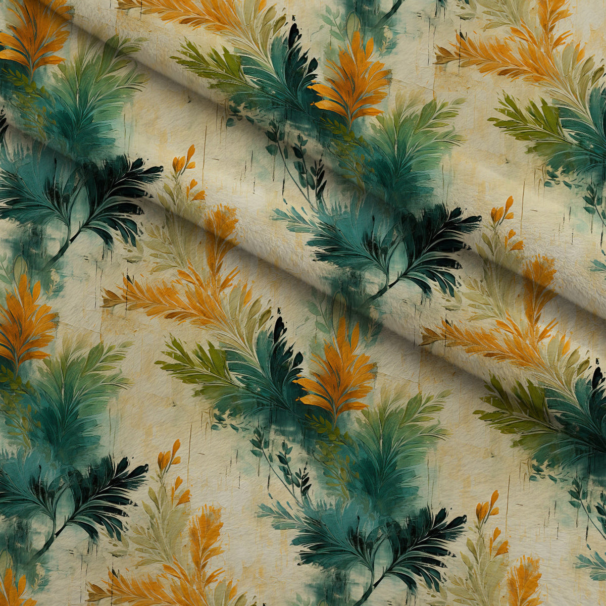 Gilded Ferns Pattern 2 Fleece Fabric — fleece fabric folded close-up preview (mv-fleece-v1:lying)