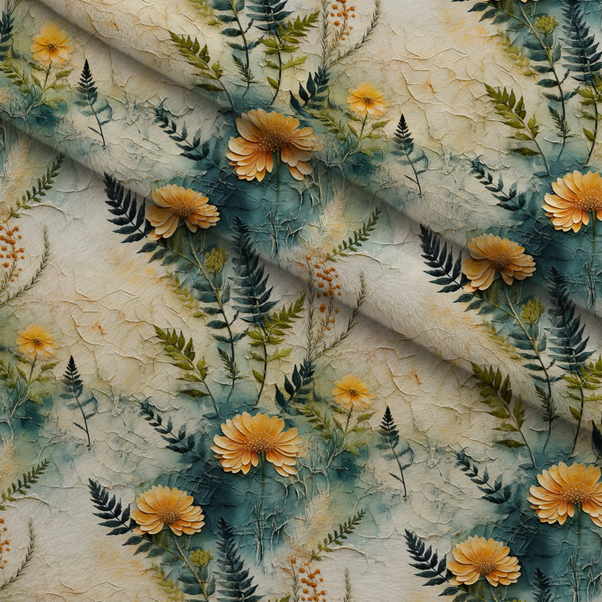 Gilded Ferns Pattern 8 Fleece Fabric — fleece fabric folded close-up preview (mv-fleece-v1:lying)