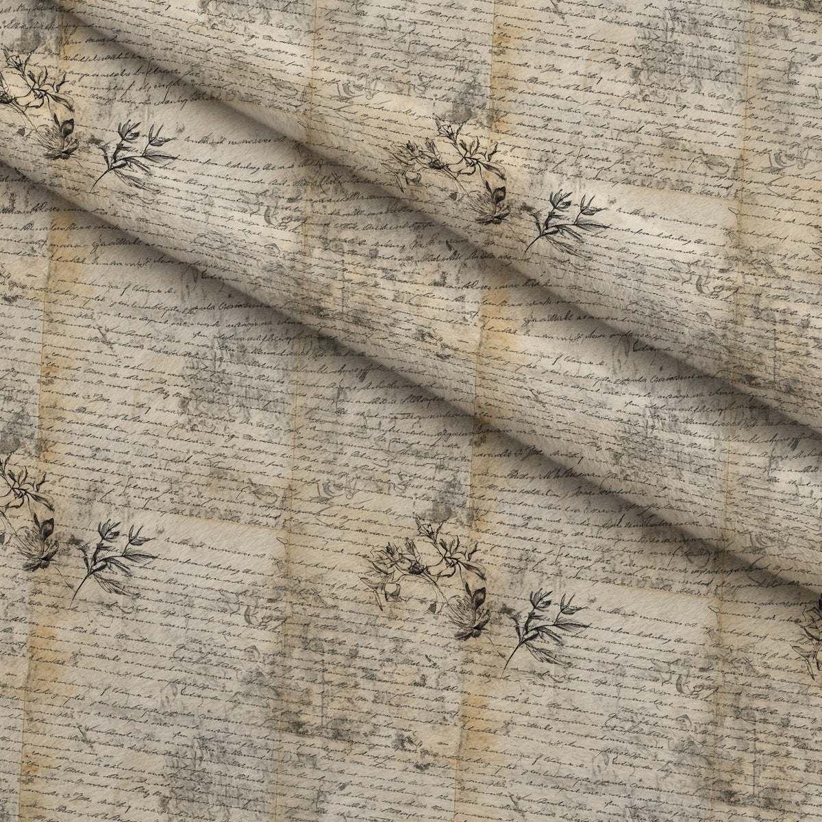 Gilded Forgotten Correspondence Pattern 10 Fleece Fabric — fleece fabric folded close-up preview (mv-fleece-v1:lying)