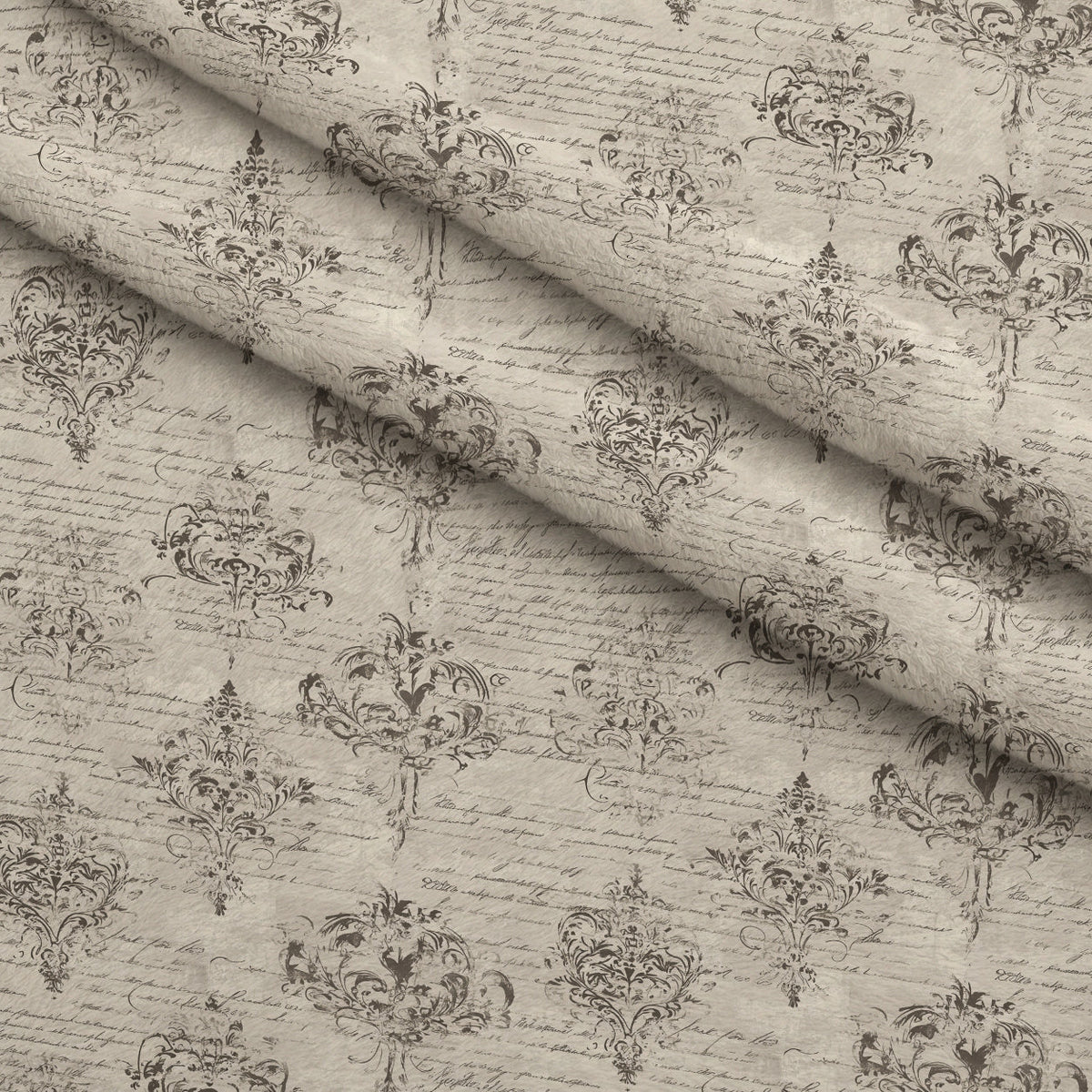 Gilded Forgotten Correspondence Pattern 2 Fleece Fabric — fleece fabric folded close-up preview (mv-fleece-v1:lying)
