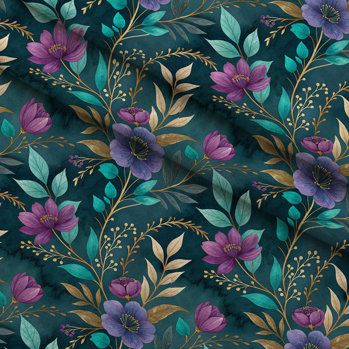 Gilded Fuchsia Garden Pattern 21 Fleece Fabric — fleece fabric folded close-up preview (mv-fleece-v1:lying)