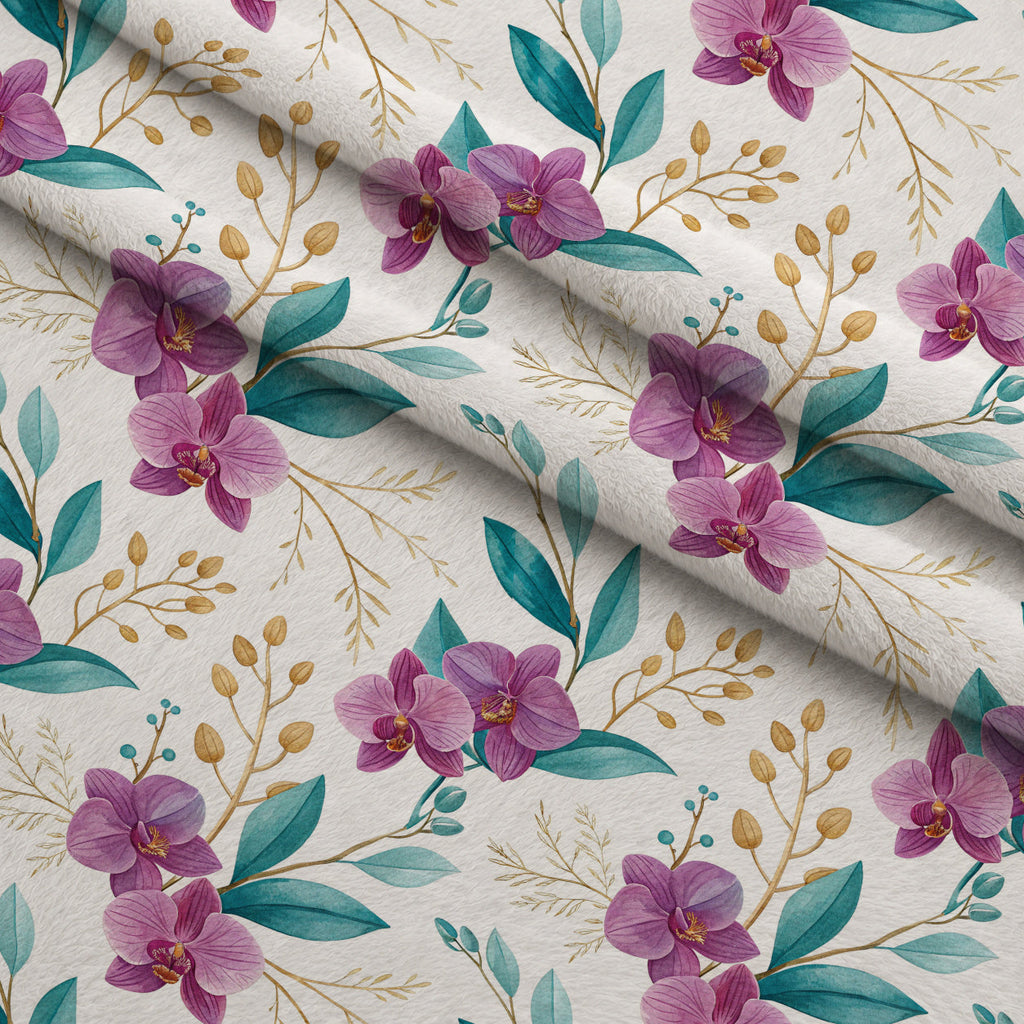 Gilded Fuchsia Garden Pattern 9 Fleece Fabric — fleece fabric folded close-up preview (mv-fleece-v1:lying)