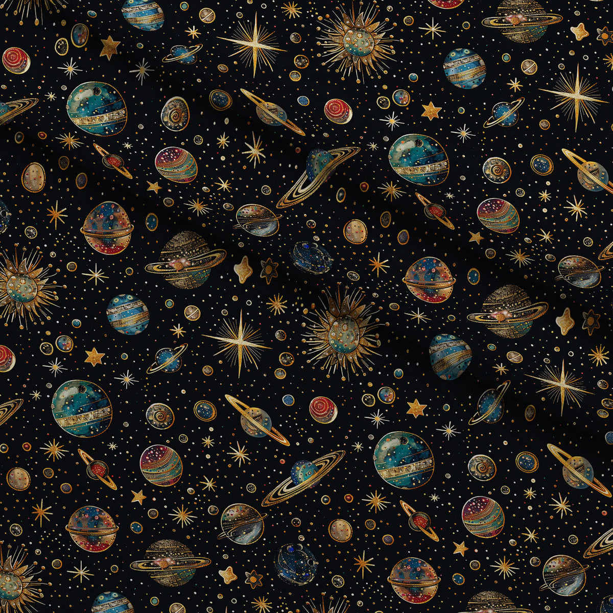 Gilded Galaxy Pattern 3 Fleece Fabric — fleece fabric folded close-up preview (mv-fleece-v1:lying)