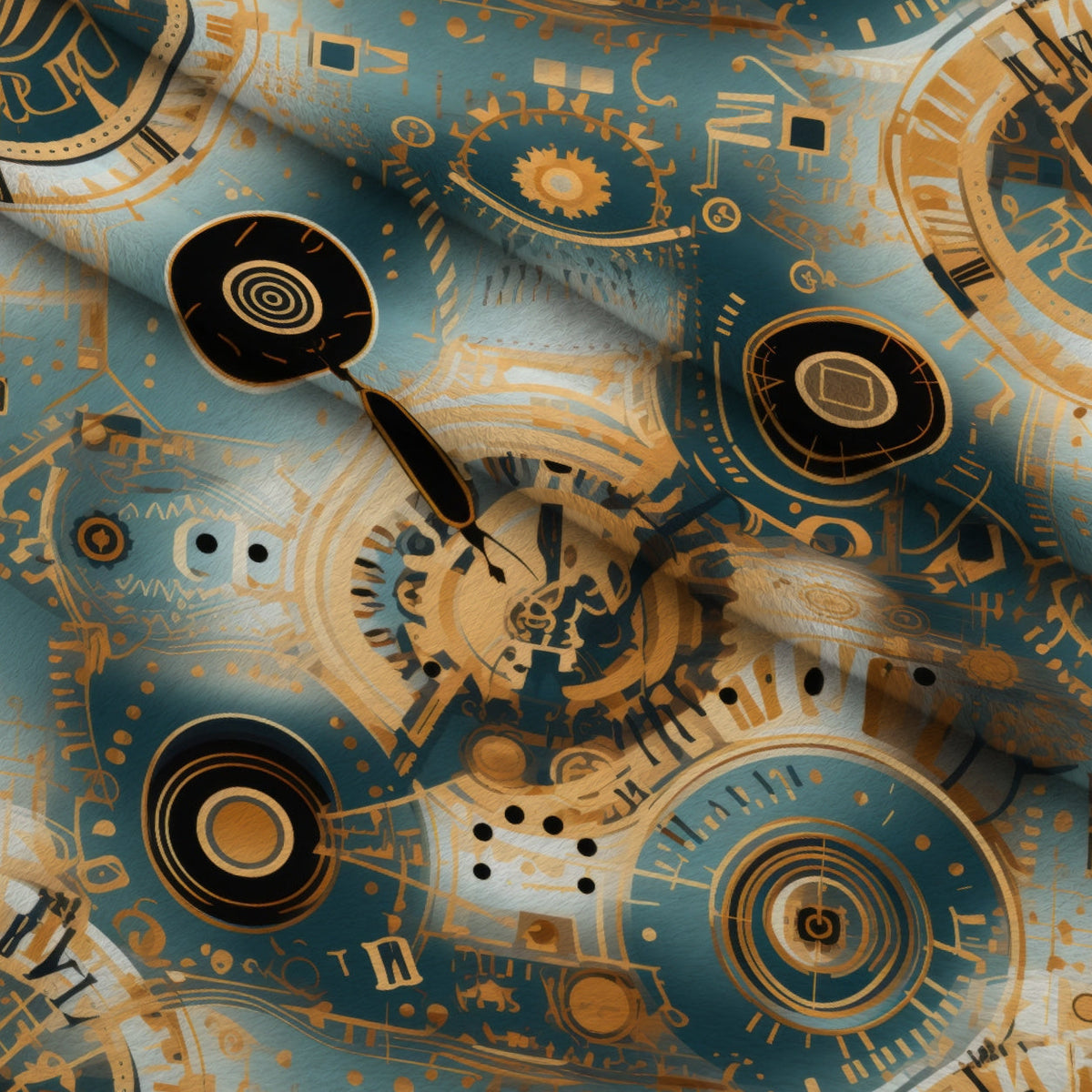 Gilded Gears Pattern 10 Fleece Fabric — fleece fabric folded close-up preview (mv-fleece-v1:lying)