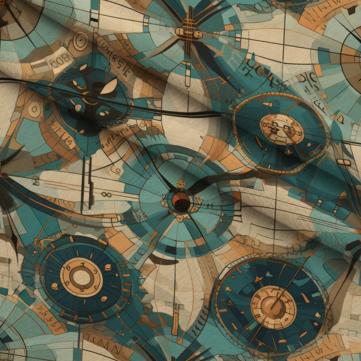 Gilded Gears Pattern 11 Fleece Fabric — fleece fabric folded close-up preview (mv-fleece-v1:lying)
