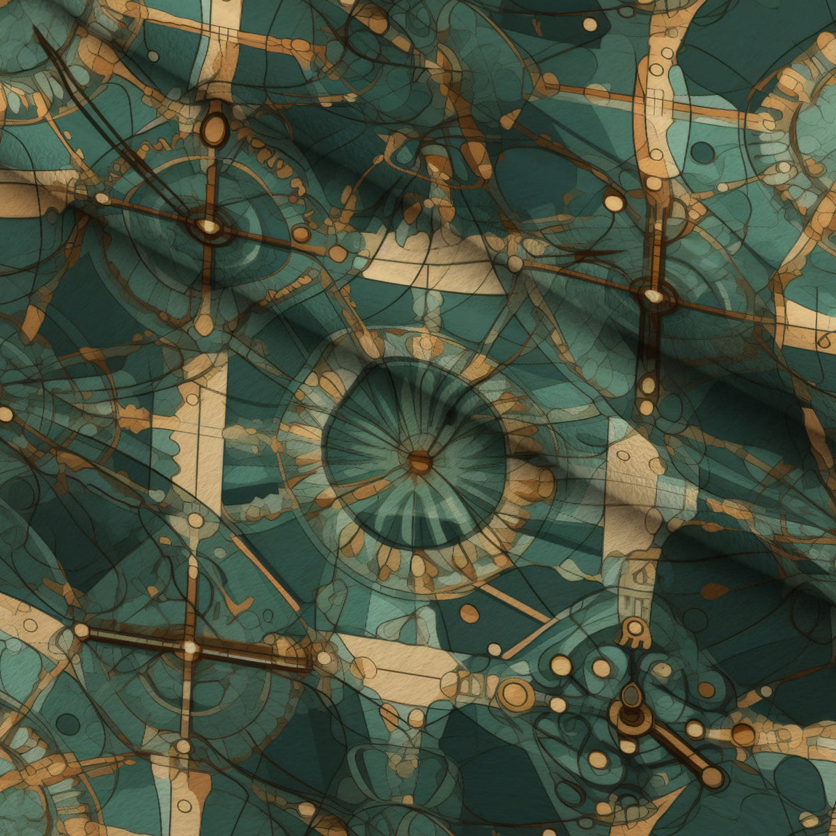 Gilded Gears Pattern 14 Fleece Fabric — fleece fabric folded close-up preview (mv-fleece-v1:lying)
