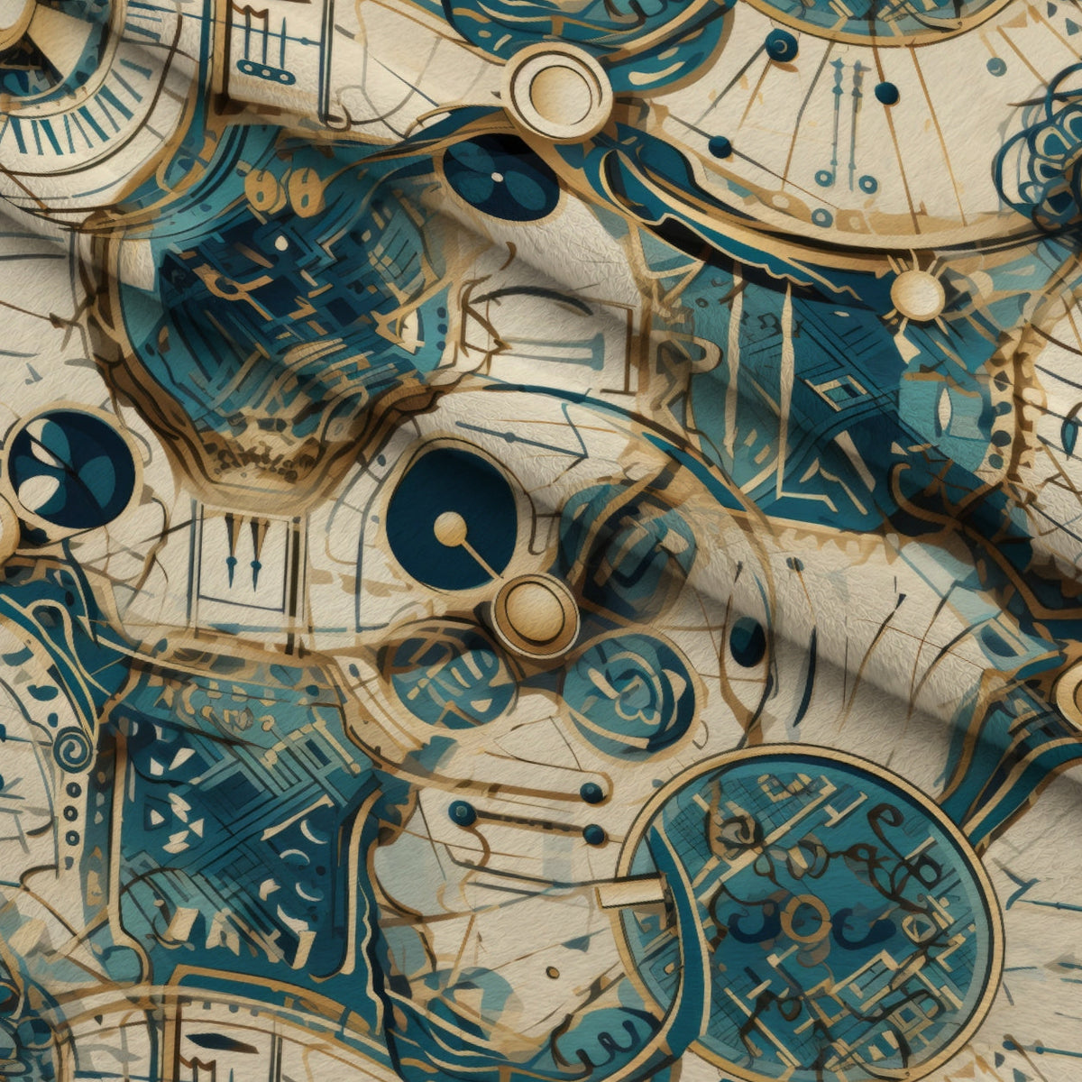 Gilded Gears Pattern 15 Fleece Fabric — fleece fabric folded close-up preview (mv-fleece-v1:lying)