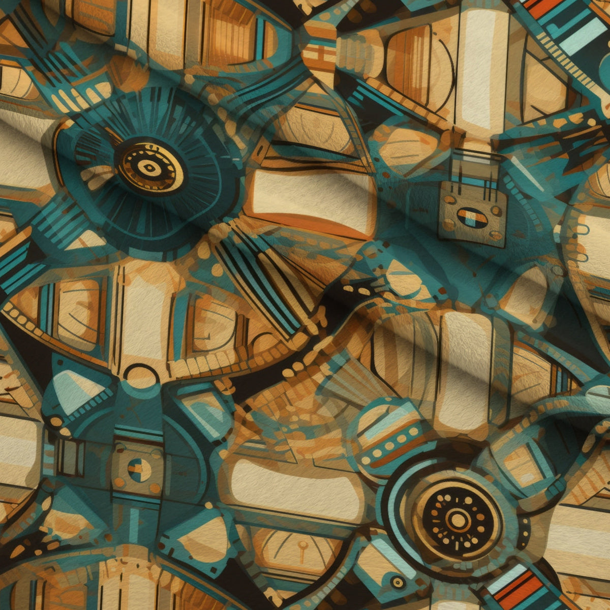 Gilded Gears Pattern 17 Fleece Fabric — fleece fabric folded close-up preview (mv-fleece-v1:lying)