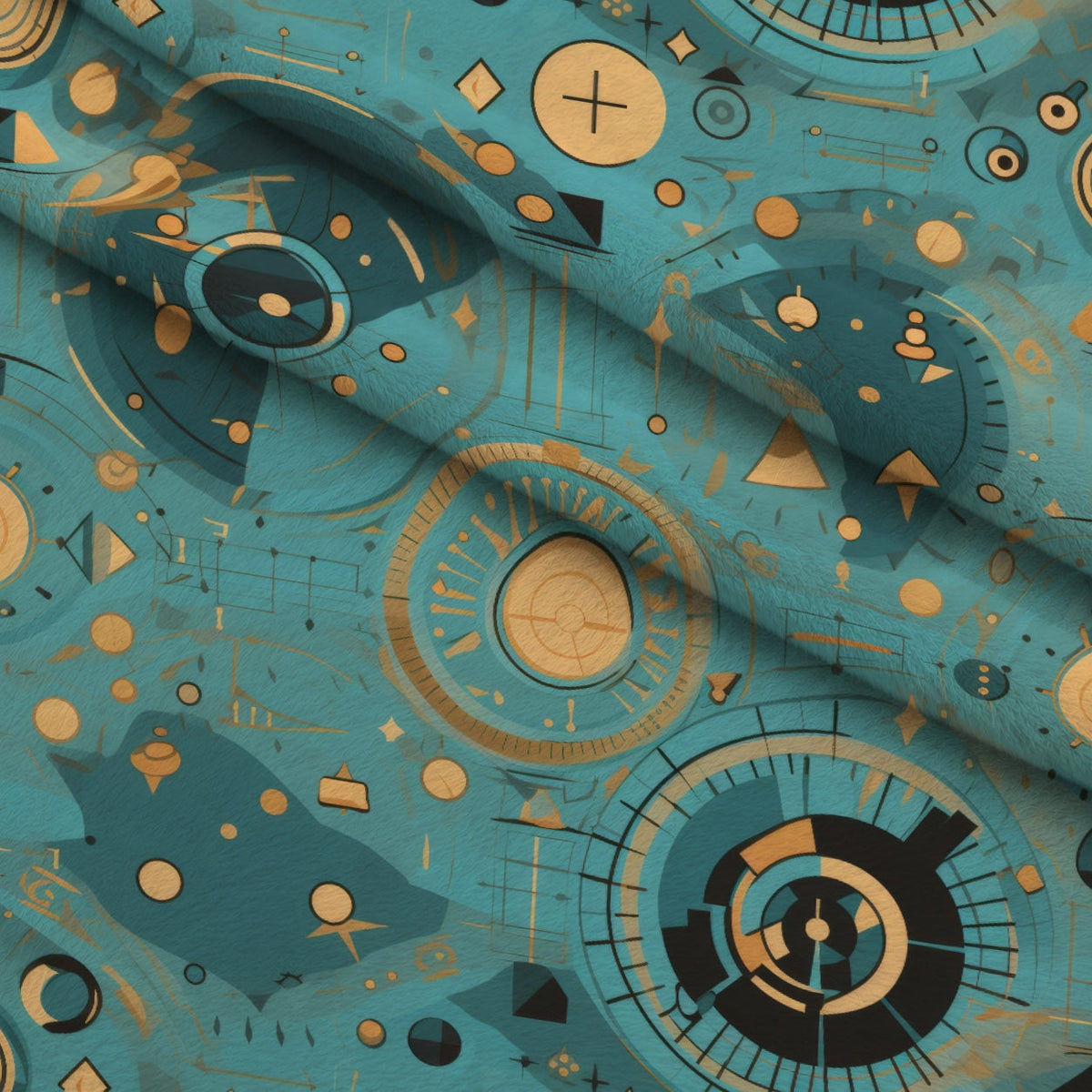 Gilded Gears Pattern 18 Fleece Fabric — fleece fabric folded close-up preview (mv-fleece-v1:lying)