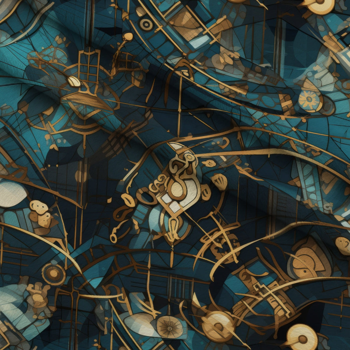 Gilded Gears Pattern 19 Fleece Fabric — fleece fabric folded close-up preview (mv-fleece-v1:lying)