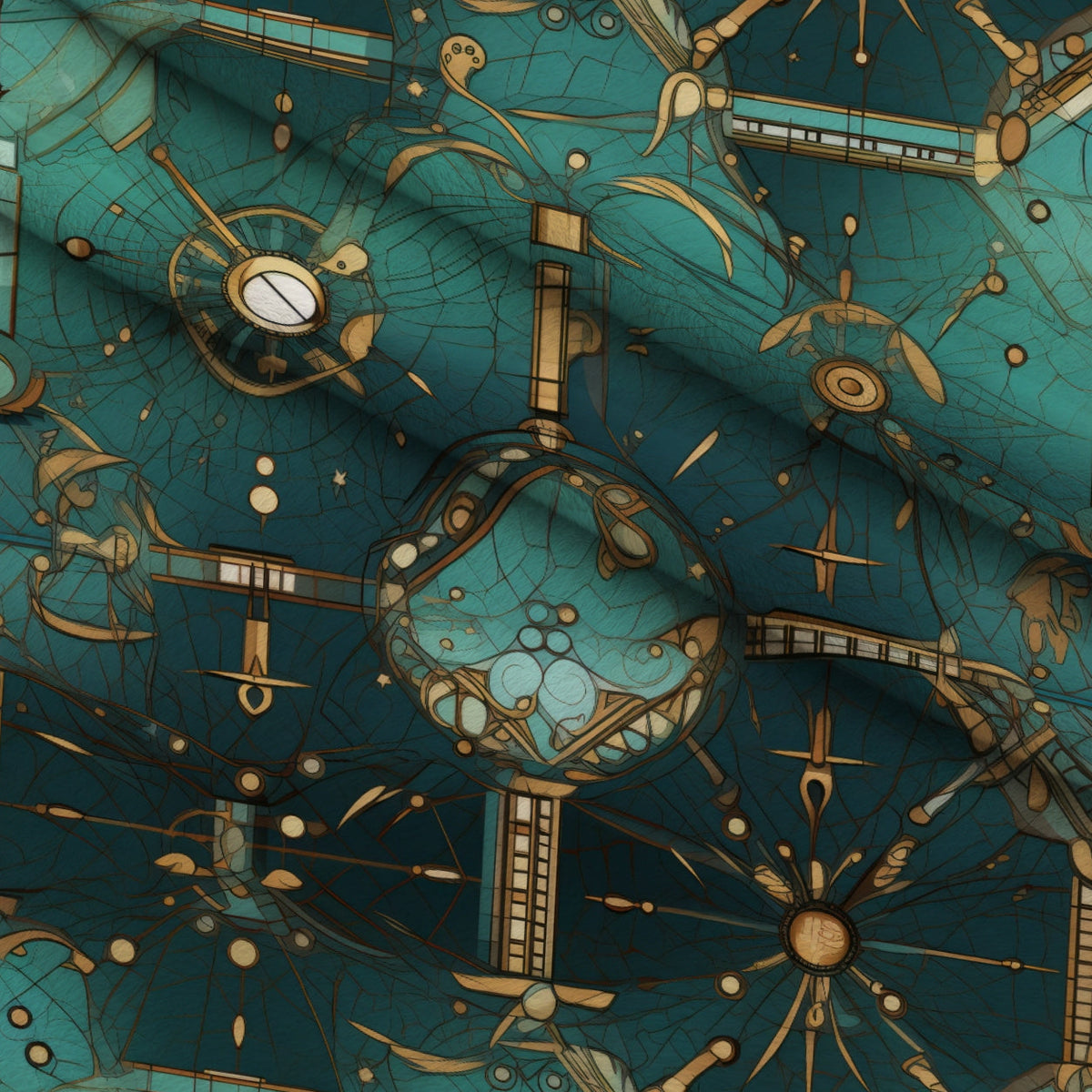 Gilded Gears Pattern 3 Fleece Fabric — fleece fabric folded close-up preview (mv-fleece-v1:lying)