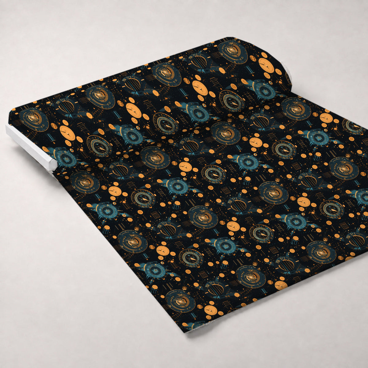 Gilded Gears Pattern 4 Fleece Fabric — fleece fabric unrolled bolt preview (mv-fleece-v1:bolt)