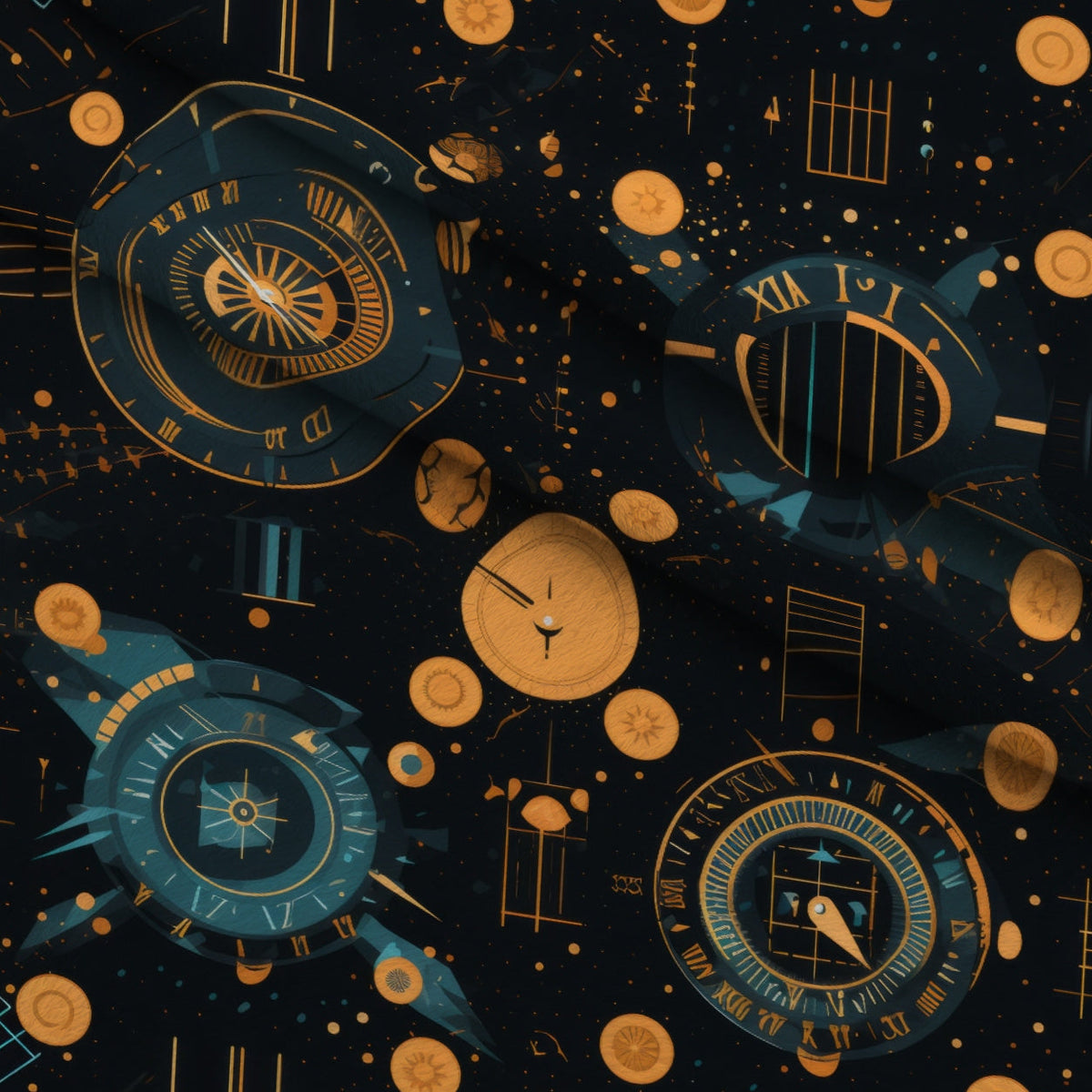 Gilded Gears Pattern 4 Fleece Fabric — fleece fabric folded close-up preview (mv-fleece-v1:lying)
