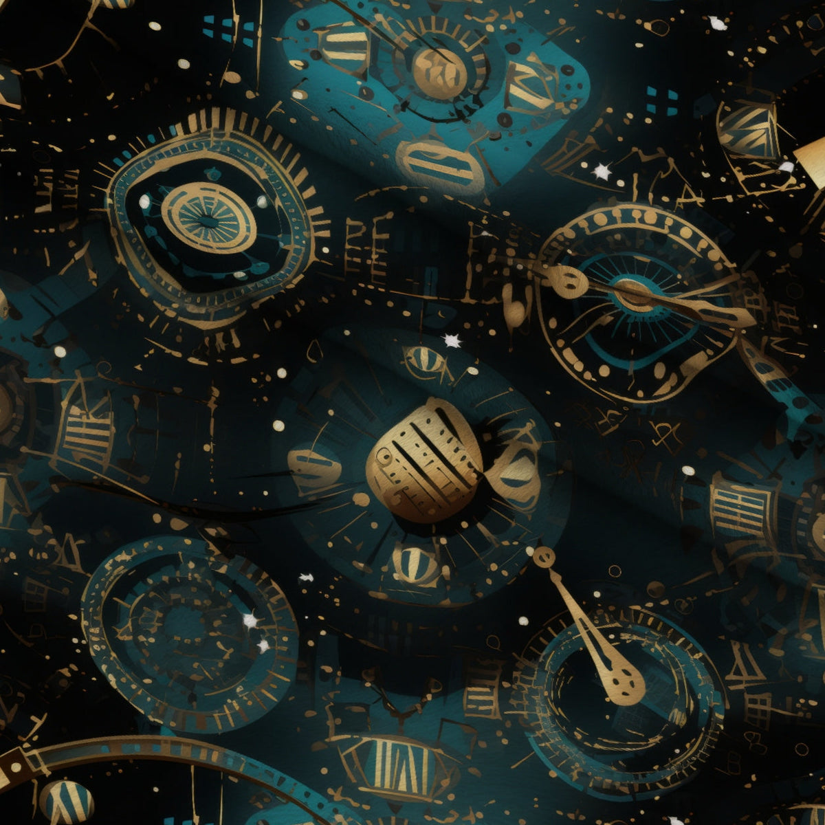 Gilded Gears Pattern 5 Fleece Fabric — fleece fabric folded close-up preview (mv-fleece-v1:lying)