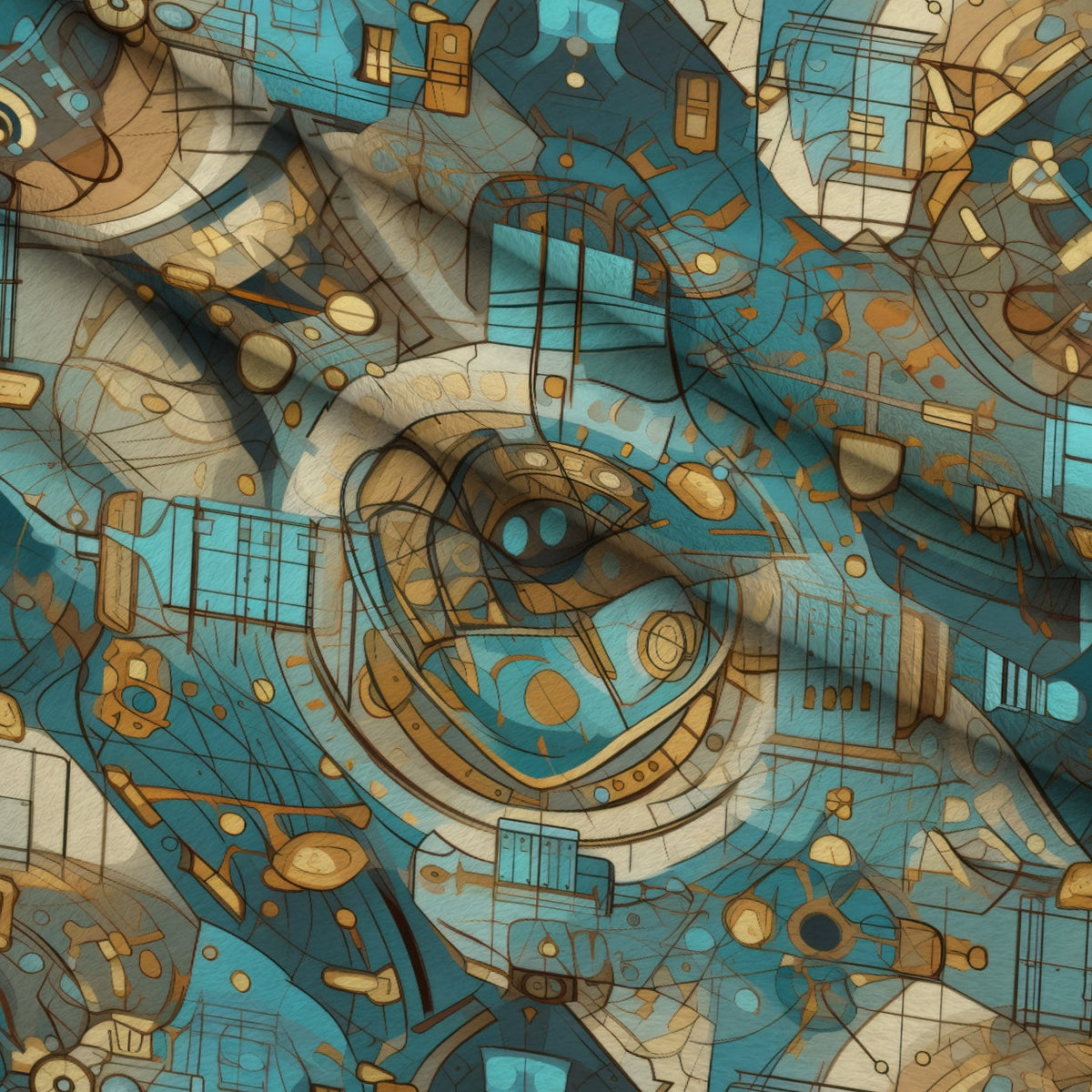 Gilded Gears Pattern 6 Fleece Fabric — fleece fabric folded close-up preview (mv-fleece-v1:lying)