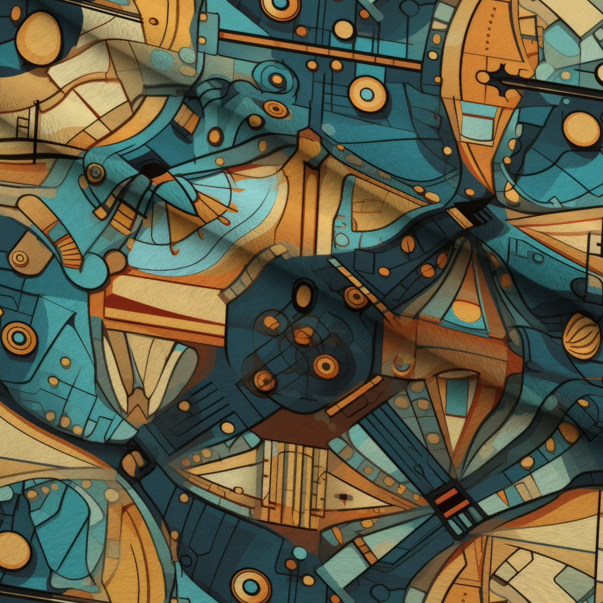 Gilded Gears Pattern 7 Fleece Fabric — fleece fabric folded close-up preview (mv-fleece-v1:lying)