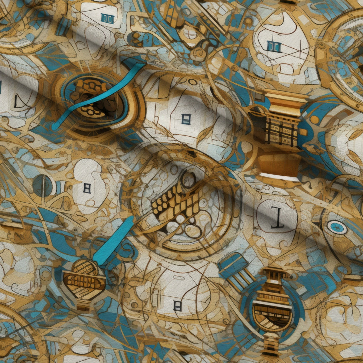 Gilded Gears Pattern 8 Fleece Fabric — fleece fabric folded close-up preview (mv-fleece-v1:lying)