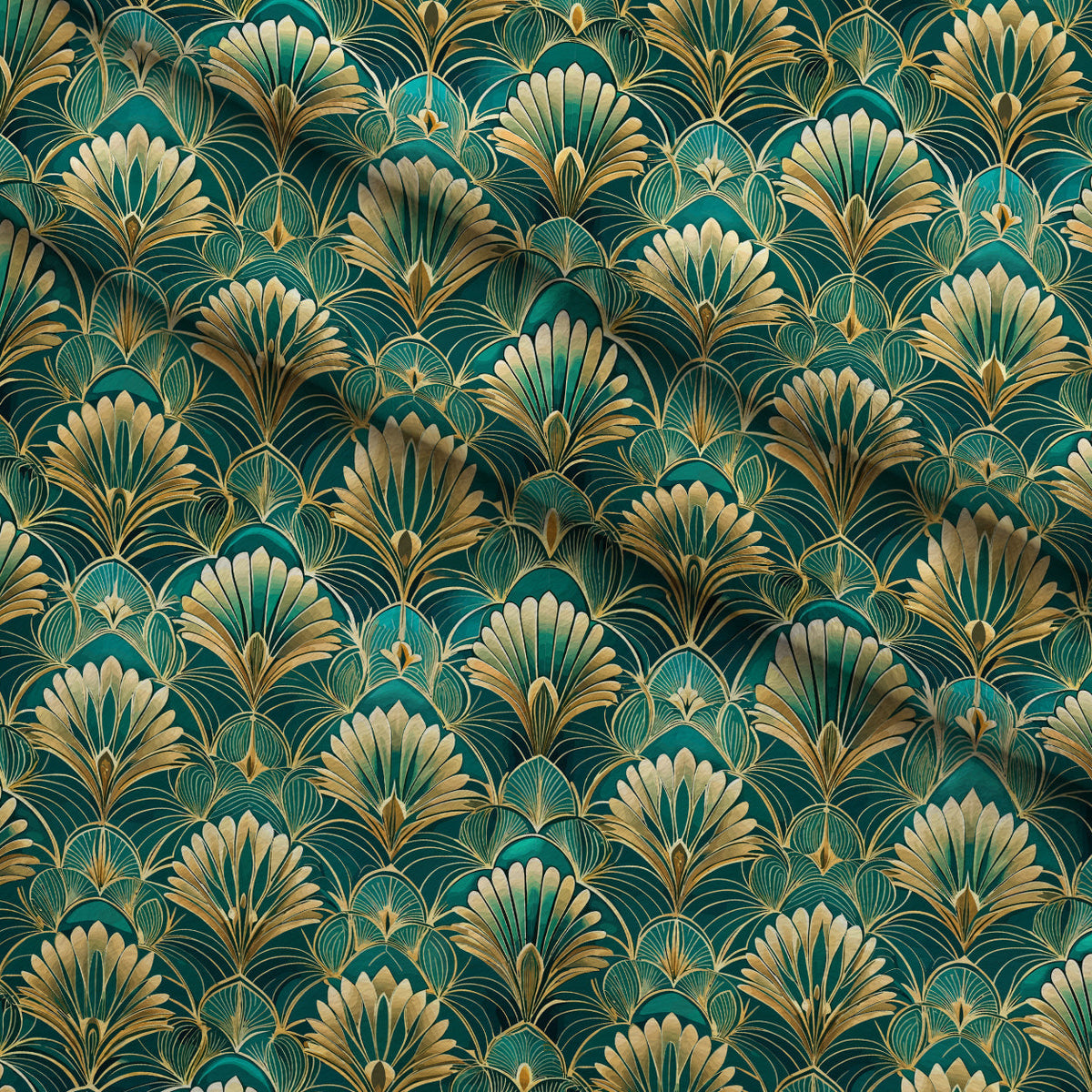 Gilded Jade Blooms Pattern 18 Fleece Fabric — fleece fabric folded close-up preview (mv-fleece-v1:lying)