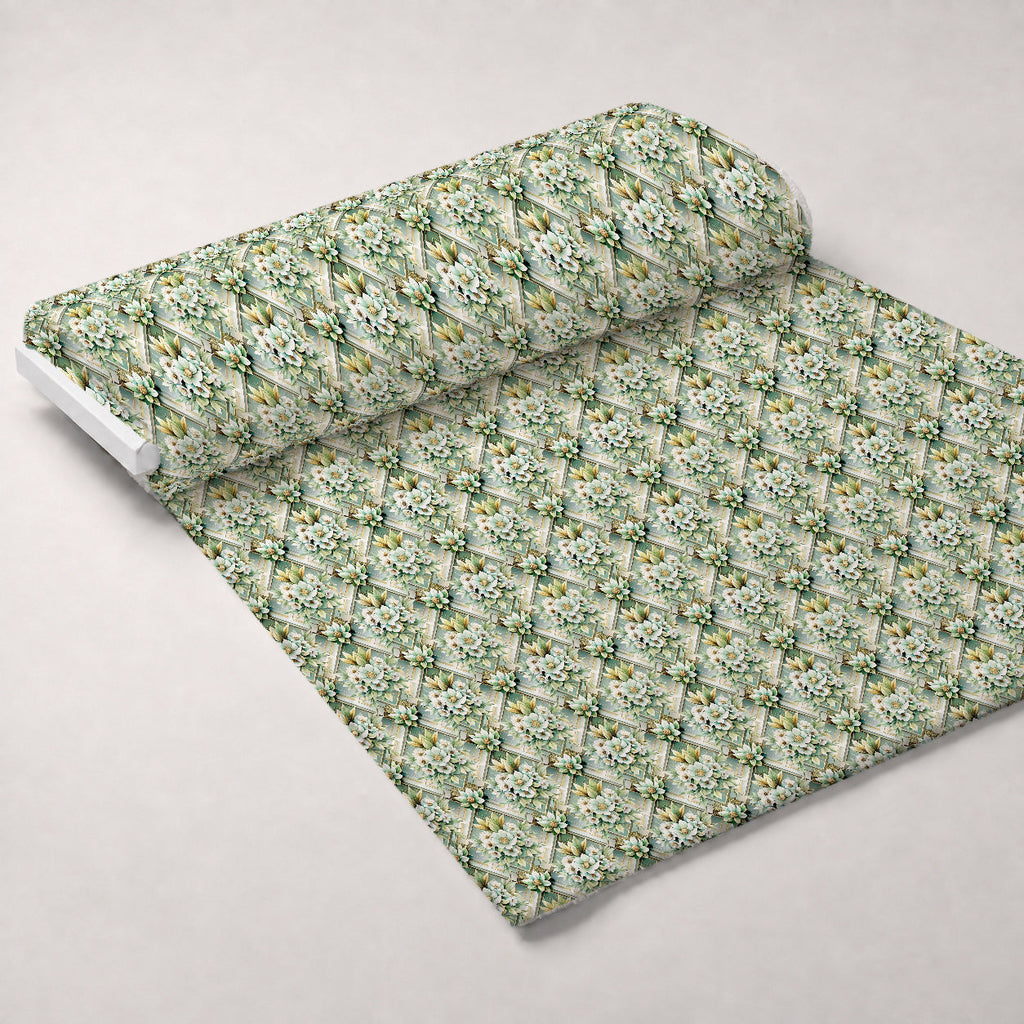 Gilded Jade Blooms Pattern 40 Fleece Fabric — fleece fabric unrolled bolt preview (mv-fleece-v1:bolt)