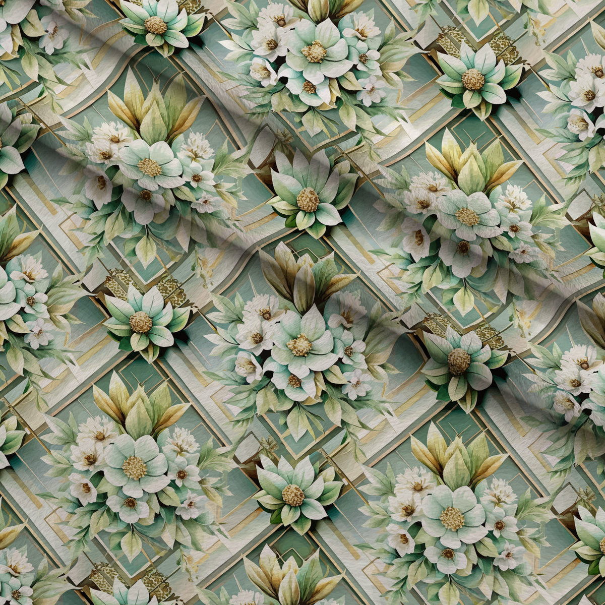 Gilded Jade Blooms Pattern 40 Fleece Fabric — fleece fabric folded close-up preview (mv-fleece-v1:lying)